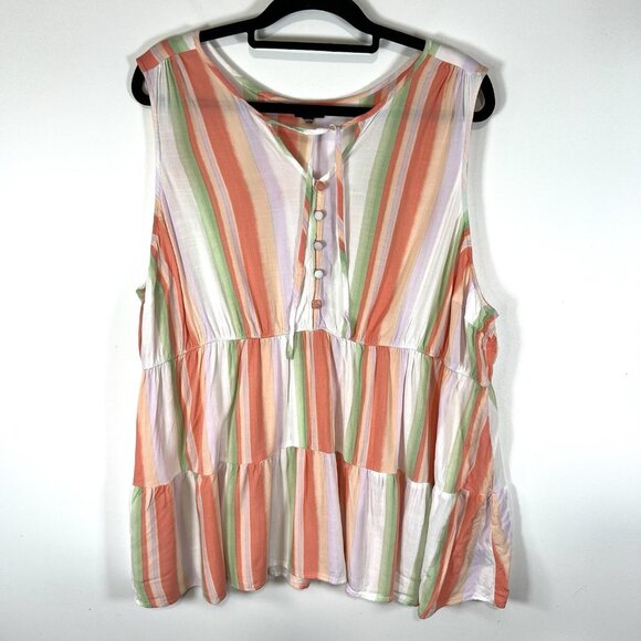 TORRID Women's Rayon‎ Blend Striped Tiered Tunic Size 2X Colorful Beach Boho - Picture 1 of 9